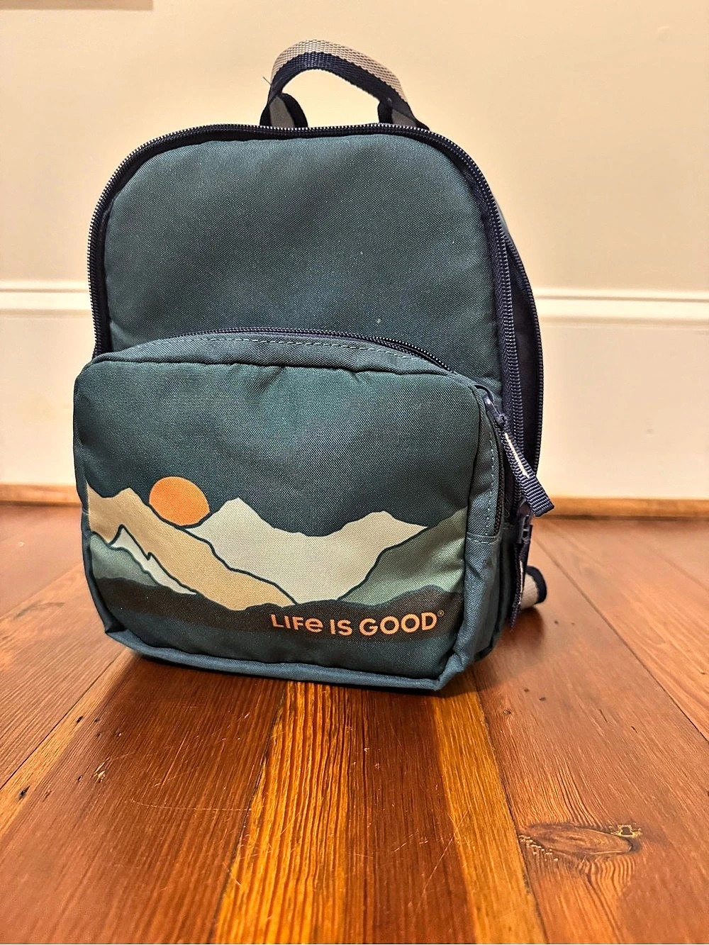 Life is Good Backpack Graphic in Green & Blue Like New